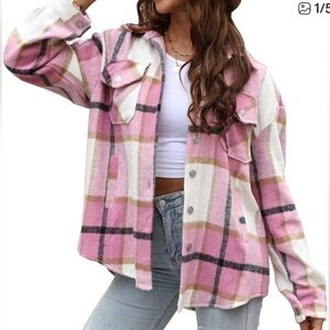 Chic Pink Plaid Teddy Jacket